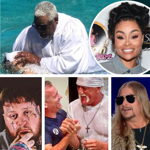 a collage of photos of four of the named celebrities